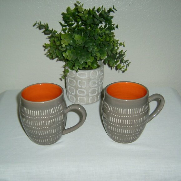 Baum Tangier Gray and Orange Coffee Mugs, Set of 2 - Picture 1 of 5